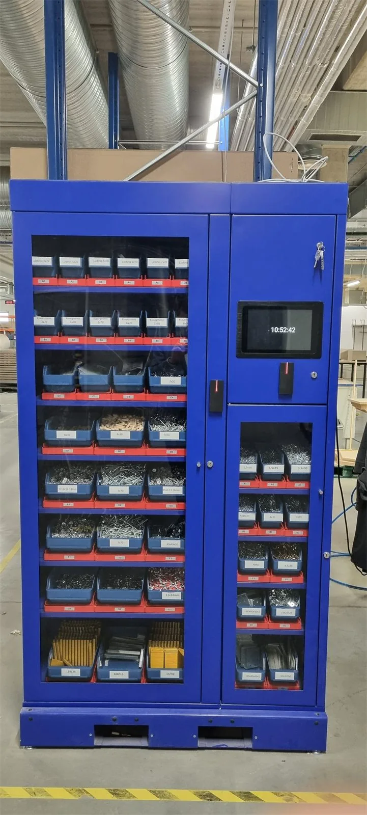 Cabinet with screws and fixings in labelled bins