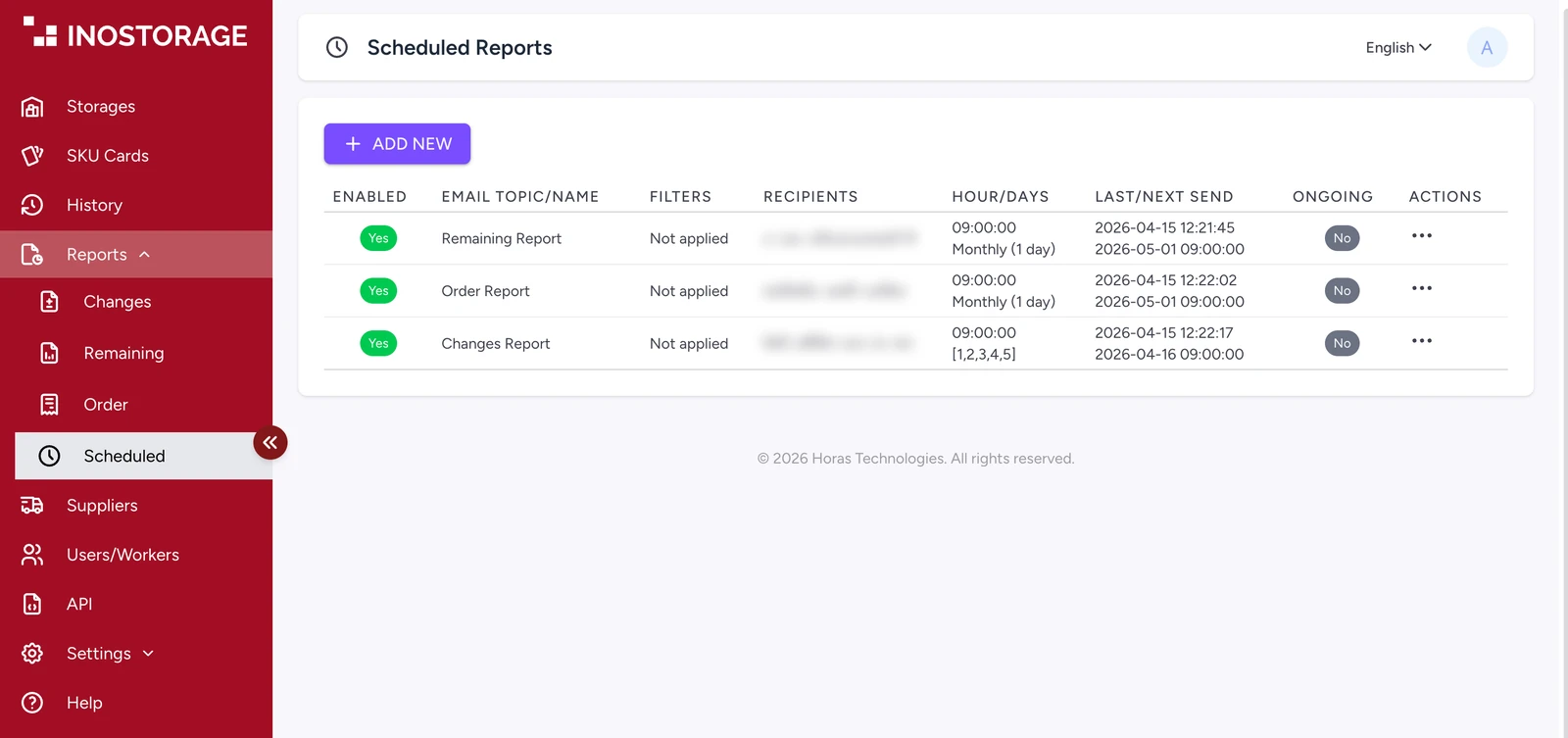 Consumption report in the platform